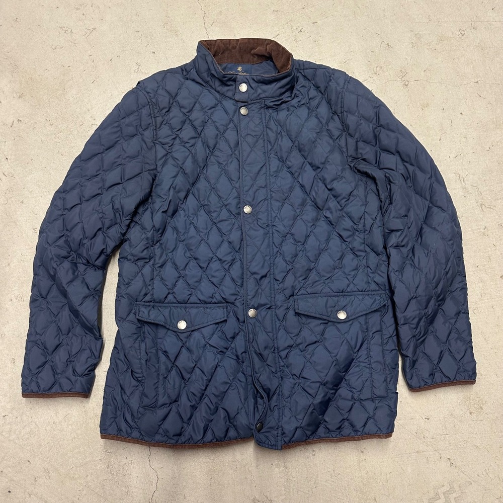 Brooks Brothers Mens XL Quilted Down Barn Jacket Navy Blue Corduroy Paddock Coat